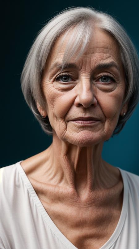 00004-1889534543-Old woman, solo, short hair, grey hair, looking at viewer, blue background, simple background, closed mouth, upper body,  _lora_.png